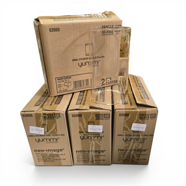 New Yummi Glass Candles Cylinder Vase Set (3.25" x 6") - 4 Boxes = 8 pcs