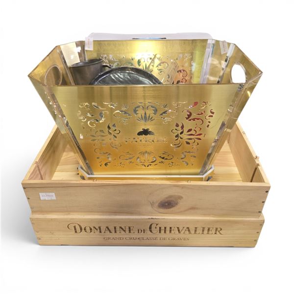 Patron Tequila Gold Display LED Bin & 2 Wooden Wine Crates "Domaine du Chevalier" - includes content