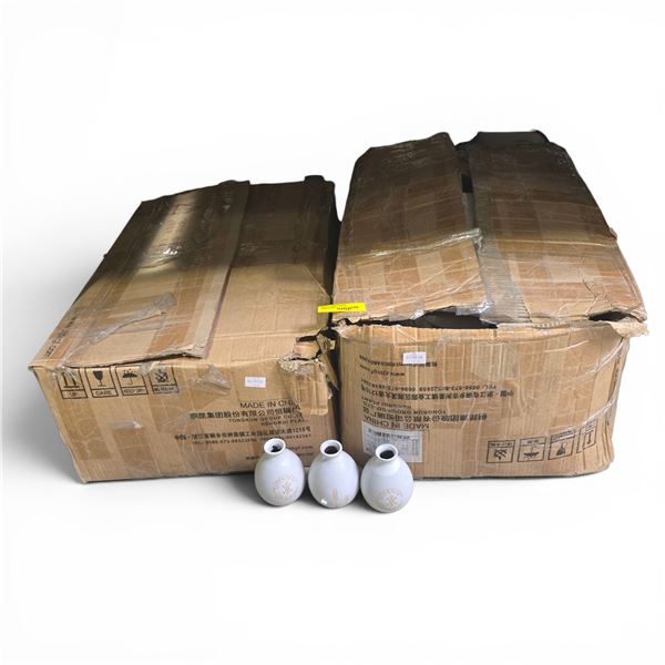 3 Boxes full of Ceramic Gold Botanical Designs Sake Jars w/ Lids - approx. 100 pcs per Box