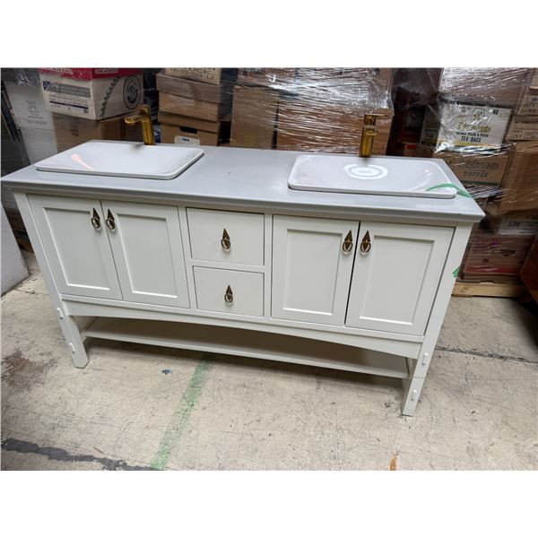 Bathroom Vanity w/ Dual Sinks & Faucets - 61.5x22.75x36"