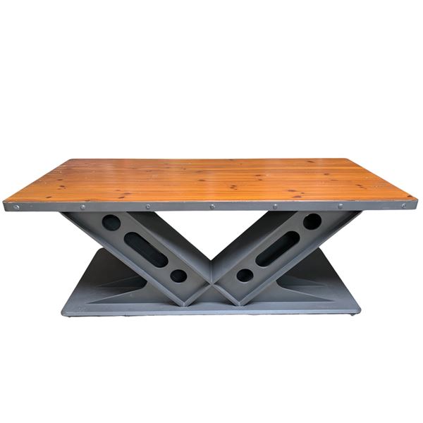 Large Wooden Top Desk with Metal Base, H31" x W84"