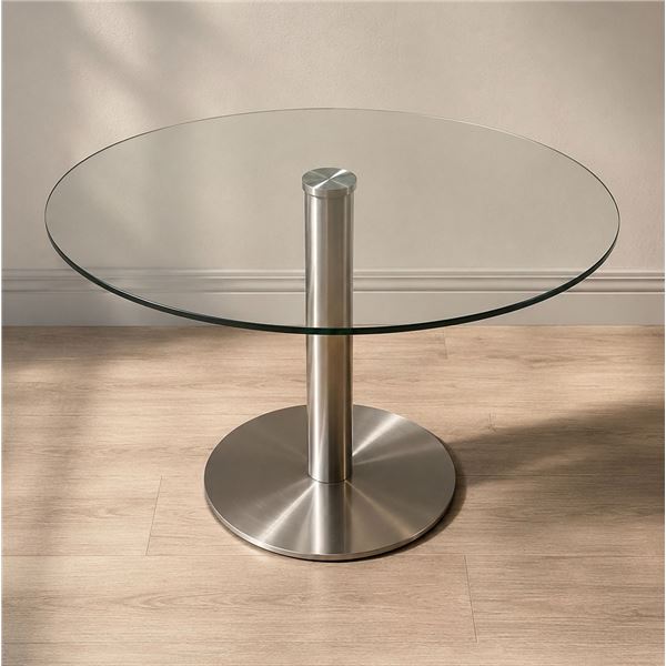 Modern Glass Top Dining Table with Pedestal Base, H30" x Dia. 36"