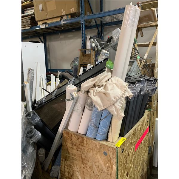 Movie Set Dec Bin - includes assorted Rolling Curtains, Industrial Lights & More