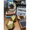 Image 2 : Mixed Home Office Decor - Wooden Tray, Gold Geometric Accent & Hourglass, Desk Clock, Picture Frames