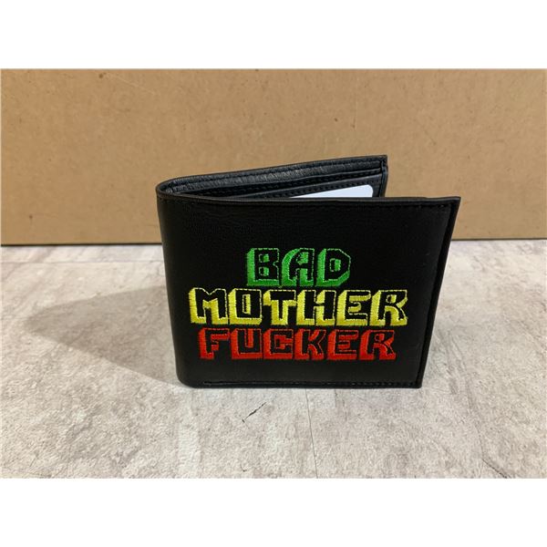 Bad Mother Fucker Wallet Real Leather Black With Blue Yellow Red