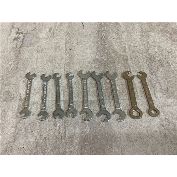 Lot of 9 Miniature USA-Made Open-End Wrenches - Vintage Small Tool Assortment