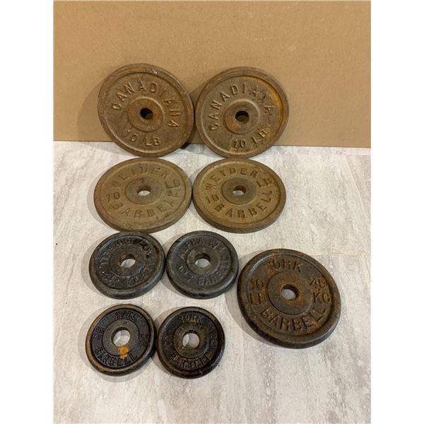 Lot of 9 Cast Iron Weights / Plates