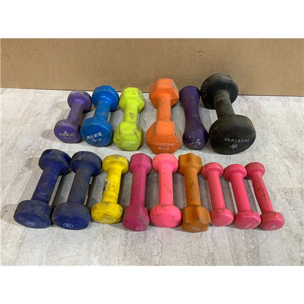 Large Assortment of Colorful Iron Core Dipped Dumbbells