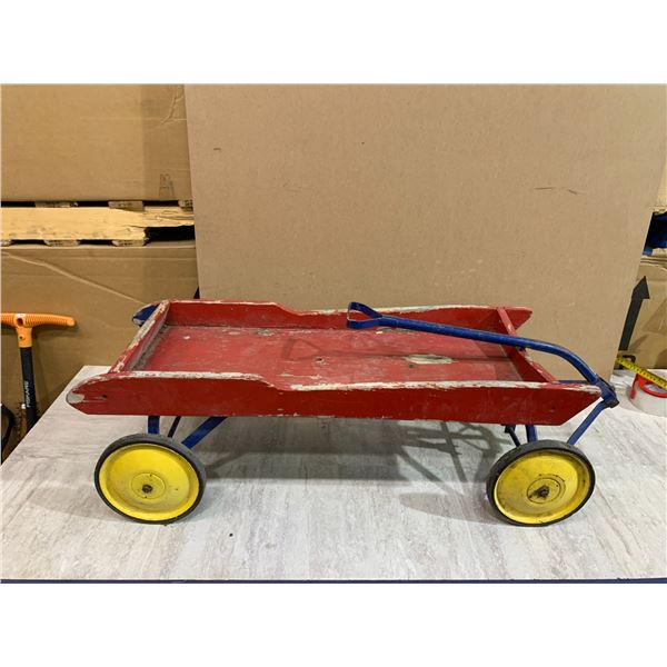 Vintage Red Wood & Metal Coaster Wagon