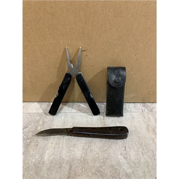 2 Pcs Lot - 1 Vintage Folding Boot Knife - Multi-tool w/ Case