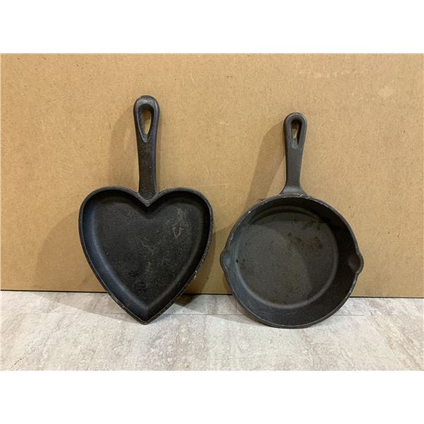 Lot of 2 Small Cast Iron Pans - Round / Heart Shaped