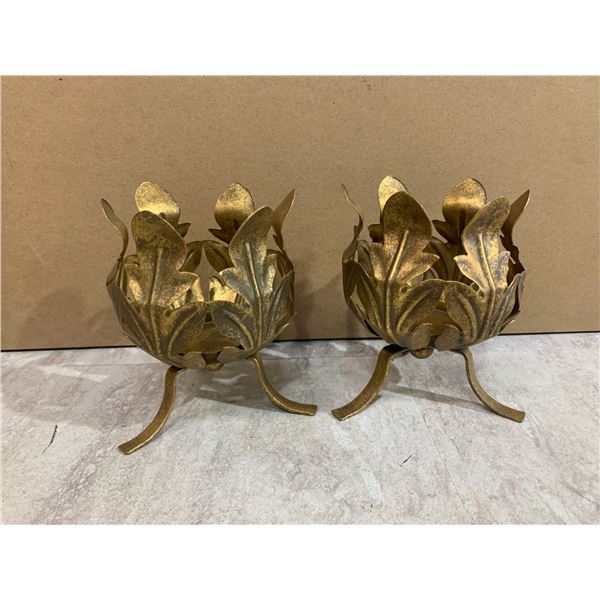 Set of 2 - Two's Company Brass Colored Candle Holders