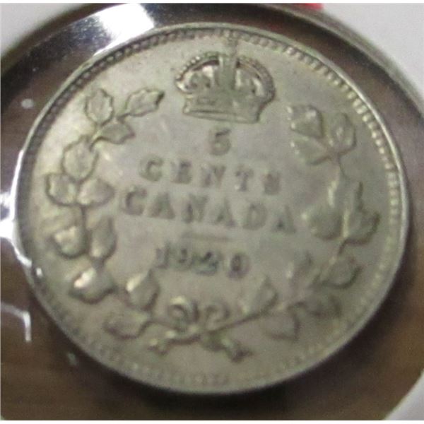 1920 CANADA KING GEORGE V SILVER FIVE CENT