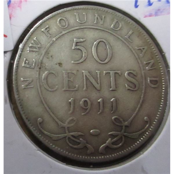 1911 NEWFOUNDLAND SILVER HALF DOLLAR