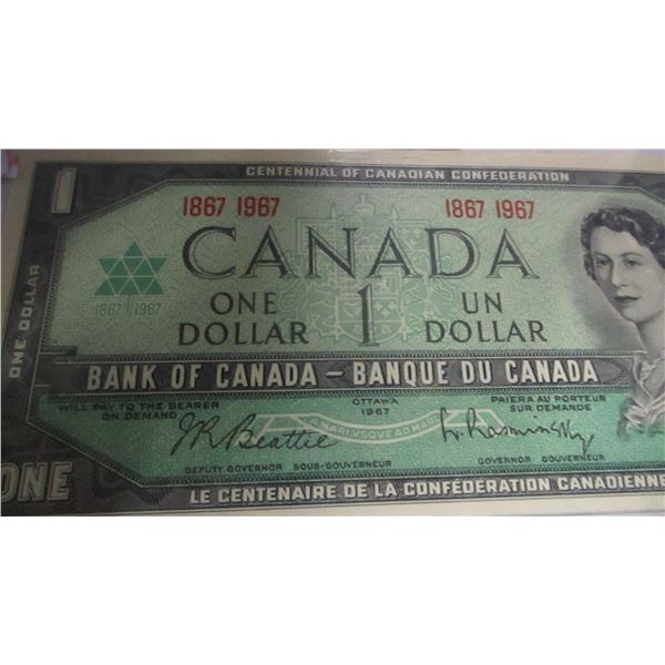 1967 CRISP UNCIRCULATED CANADA NO SERIAL NUMBER CENTENNIAL $1 BILL