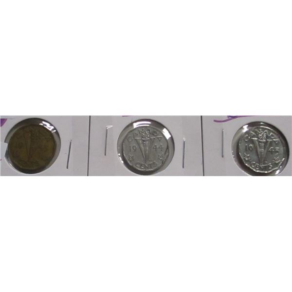 1943, 1944 & 1945 CANADA WARTIME VICTORY NICKEL