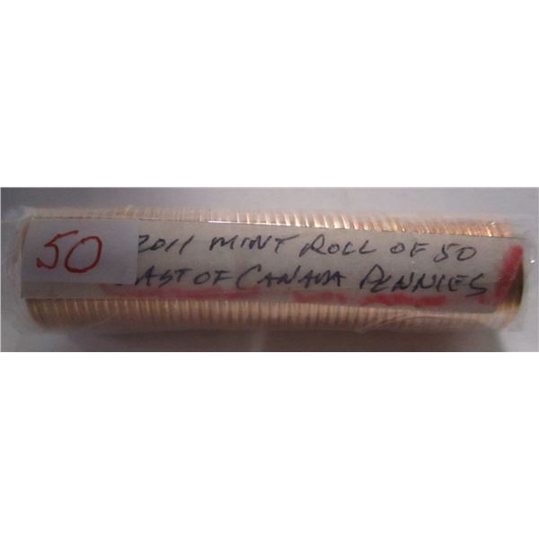 2011 MINT SEALED ROLL OF 50 CH/BU CANADA PENNIES