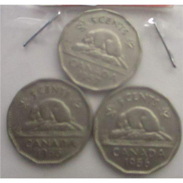 1955, 1956 & 1957 CANADA NICKELS