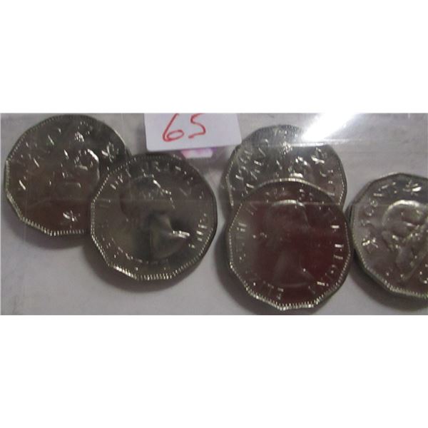 1961 CH/BU LOT OF 5 CANADA 12 SIDED NICKELS