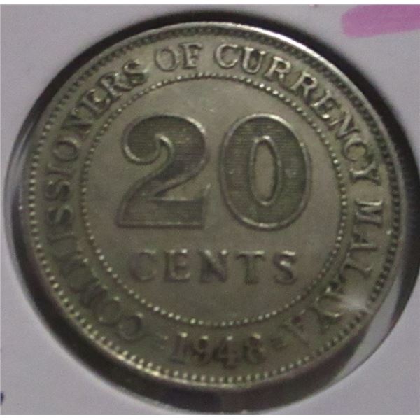 1948 CANADA KING GEORGE VI SILVER 20 CENT COIN
