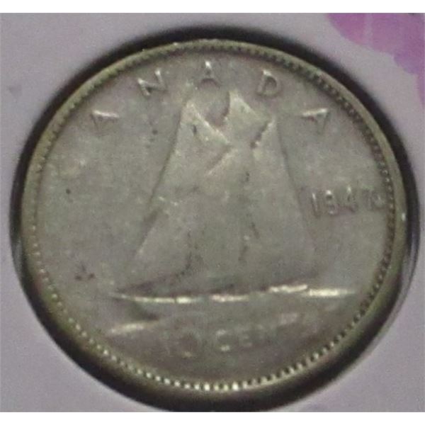1947 MAPLE LEAF CANADA SILVER DIME