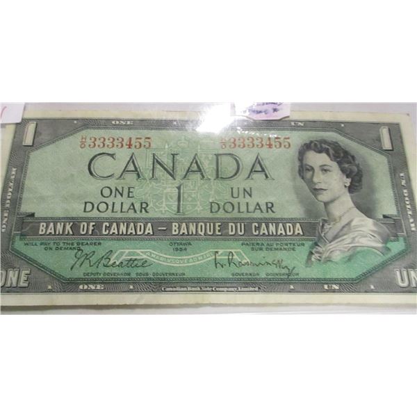 1954 POKER HAND SERIAL NUMBER $1 BILL