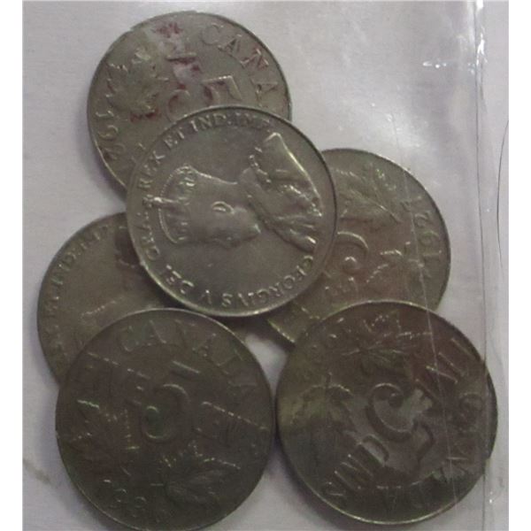1927, 1928, 1932, 1934 & 1936 CANADA KING GEORGE V NICKEL SET