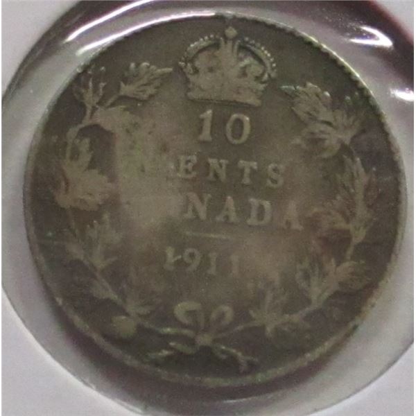 1911 CANADA KING GEORGE V SILVER DIME