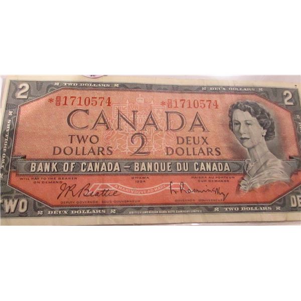 1954 BANK OF CANADA STAR REPLACEMENT SERIAL NUMBER $2 BILL