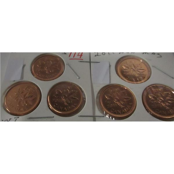 3 - 2012 CANADA MAG PENNIES & 3 - 2011 CANADA NON-MAG PENNIES