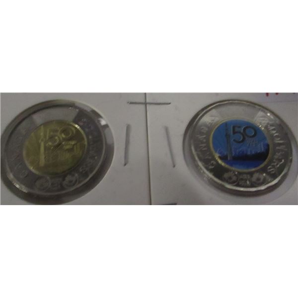 2 - 2026 CN TOWER 75TH ANNIVERSARY COIN (1 - YELLOW CENTER & 1 BLUE CENTER)