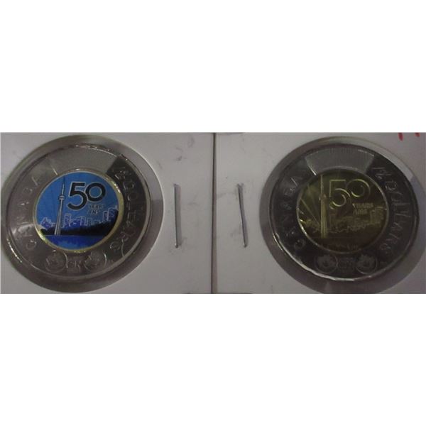 2 - 2026 CN TOWER 75TH ANNIVERSARY COIN (1 - YELLOW CENTER & 1 BLUE CENTER)