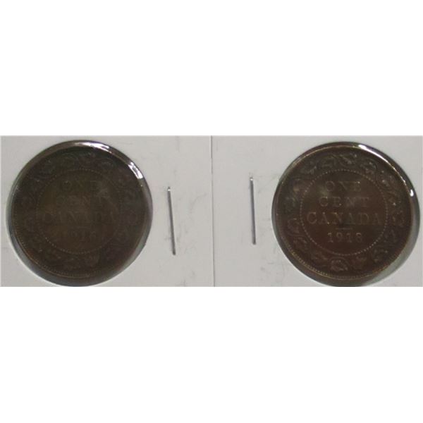 1916 & 1918 CANADA LARGE PENNIES
