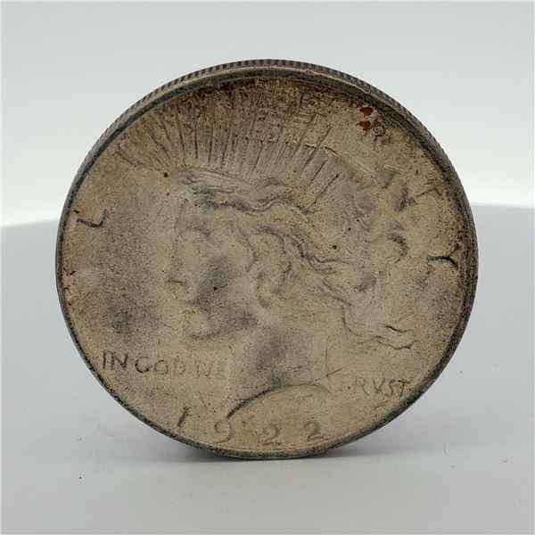 1922-D US One Dollar Peace Silver Dollar, Circulated