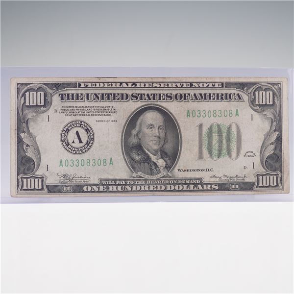 1934 U.S. Federal Reserve One Hundred Dollars Note
