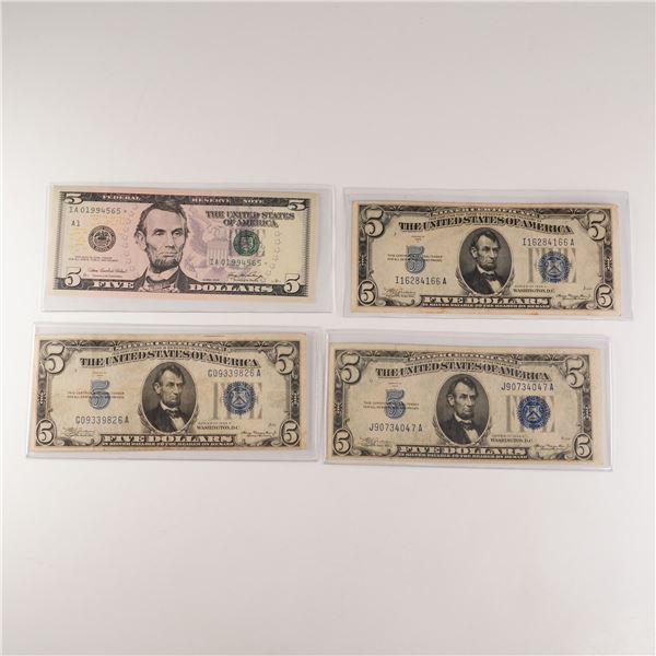 4pc 1934 and 2006 United States $5 Notes