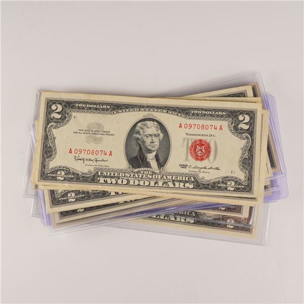 25pc 1953 and 1963 United States $2 Red Seal Legal Tender Notes