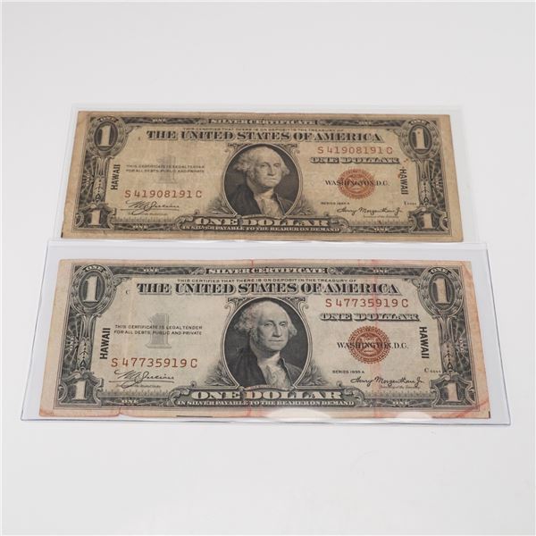 2pc 1935A Hawaii U.S. One Dollar Silver Certificates