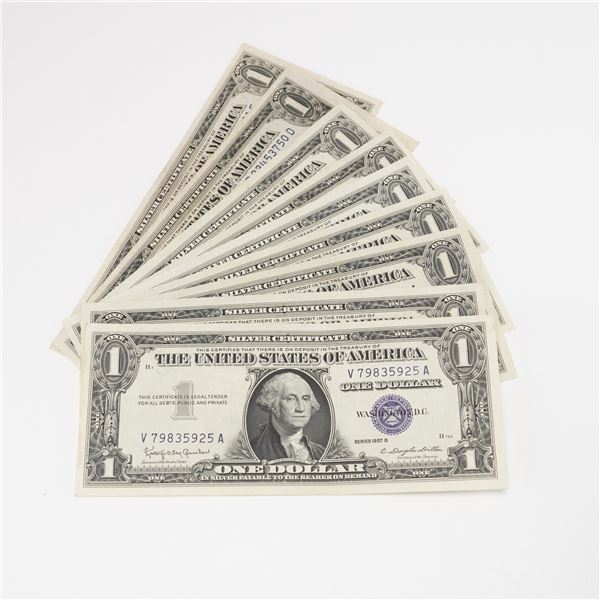 9pc 1935 A,C & 1957 A&B U.S. One Dollar Silver Certificates
