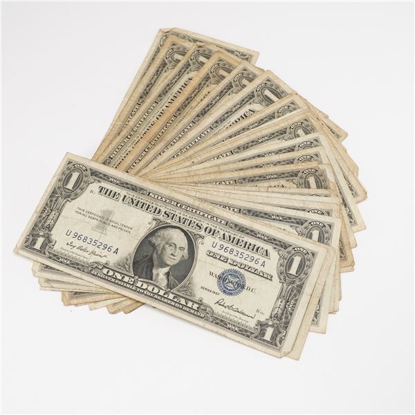 22pc 1957 A,B U.S. Silver Certificate One Dollar Notes