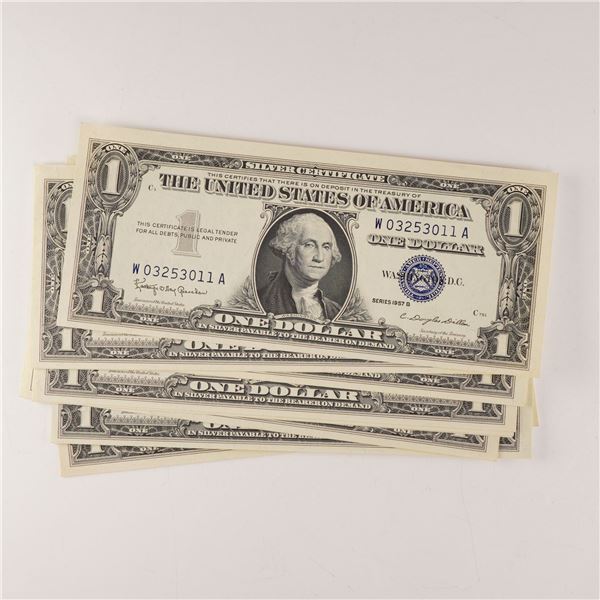 17pc 1957B U.S. $1 Consecutive Numbers Silver Certificates
