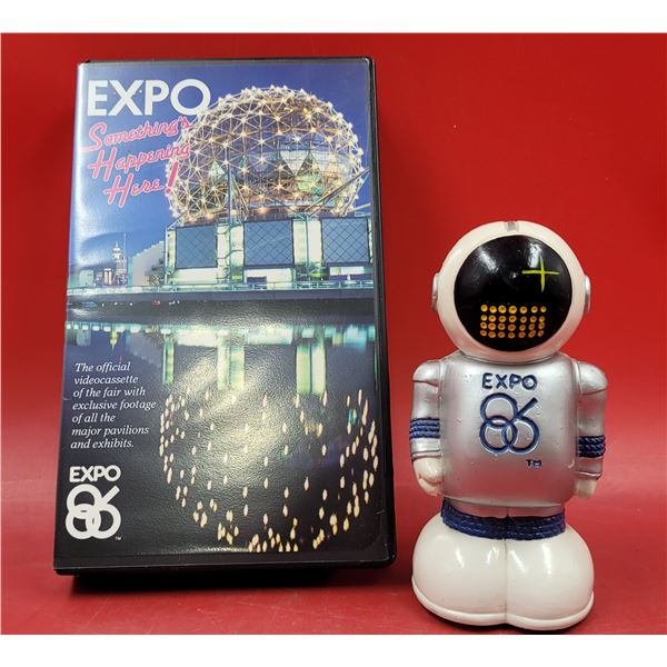 Expo 86 Videocassette & Ernie The Astronaut Coin Bank