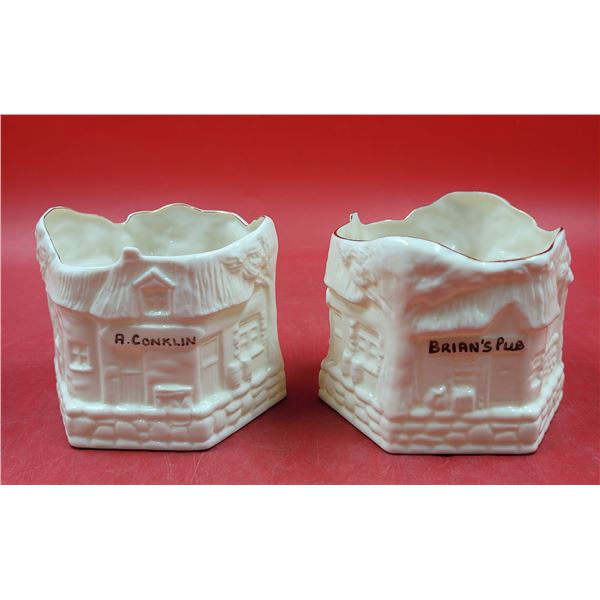 Pair of Belleek Cottage-Shaped Vases Made in Ireland