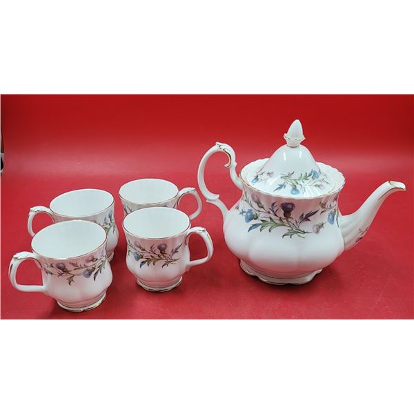 Royal Albert "Brigadoon" Bone China Teapot & Teacups Made in England