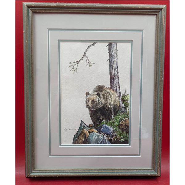 Framed Original Bear Painting by Warland