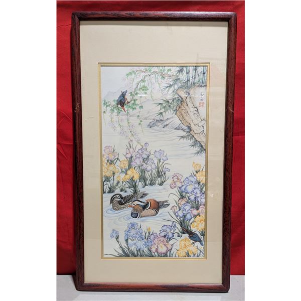 Framed Original "The Tranquility of Summer" Silk Painting by Wei Tseng Yang w/ COA