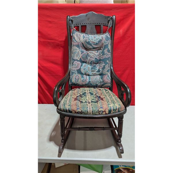 VTG Wooden Rocking Chair w/ Upholstered Seat