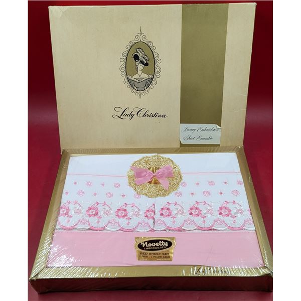 VTG Lady Christina Novelty Embroidered Bed Sheet Set (1 Sheet & 2 Pillow Cases)