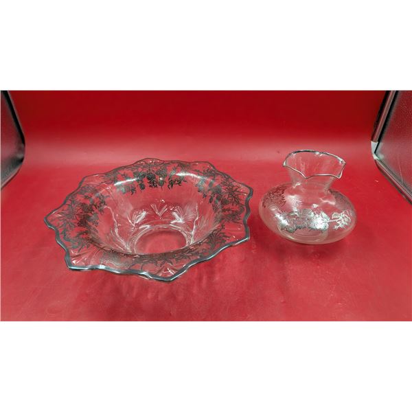 2 Pieces of Silver Overlay Glassware