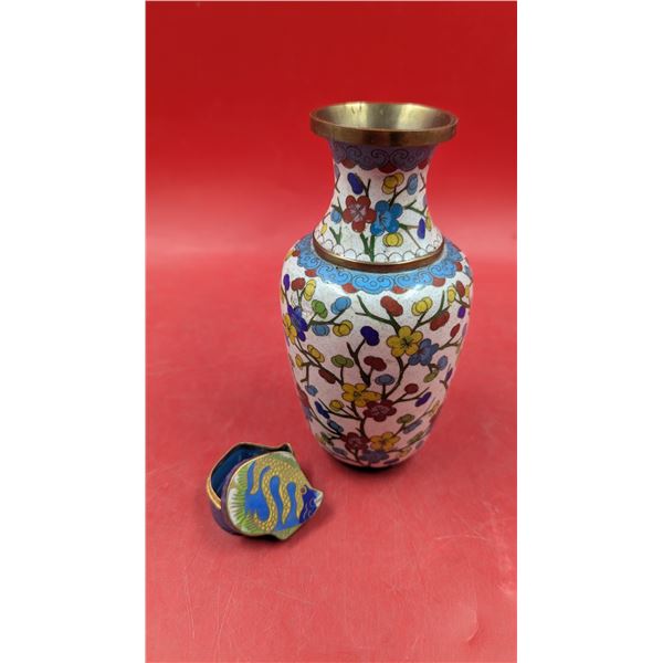Chinese Cloisonne Vase & Fish